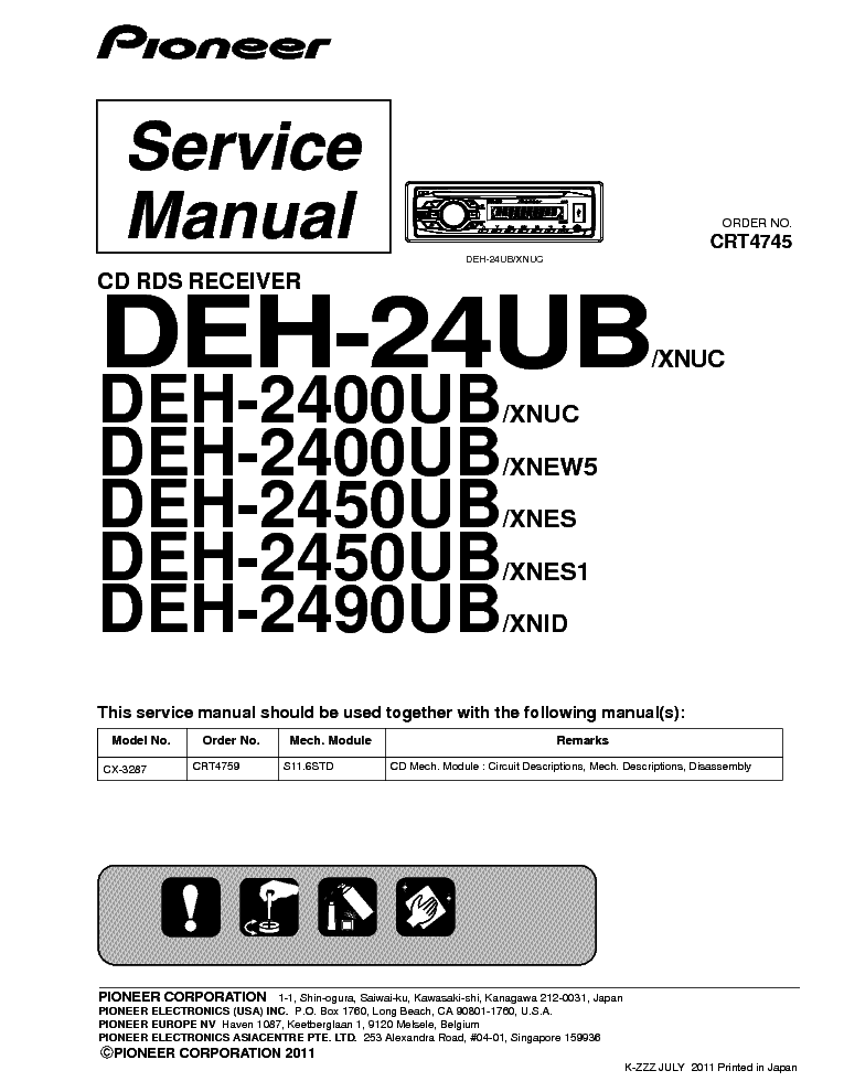 PIONEER DEH-24UB 2400UB 2450UB 2490UB CRT4745 service manual (1st page)