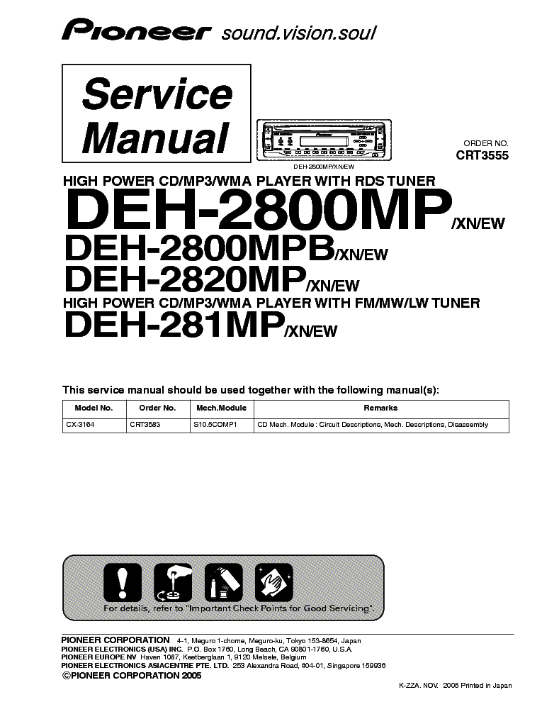 PIONEER DEH-2800MP 2800MPB 2820MP 281MP service manual (1st page)