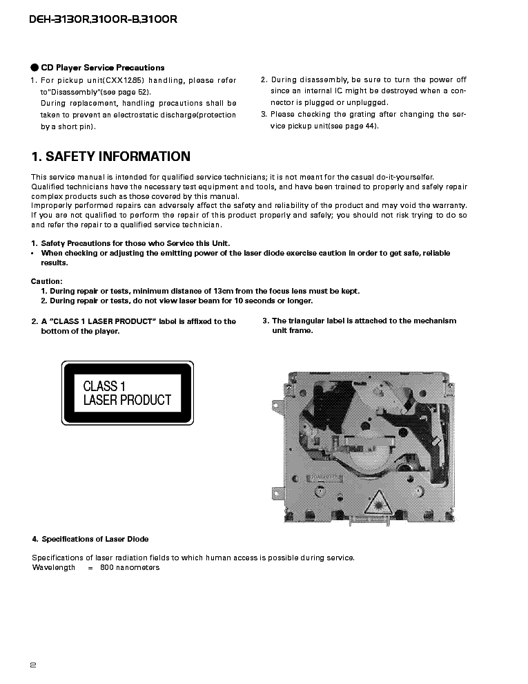 PIONEER DEH-3130R 3100R-B service manual (2nd page)