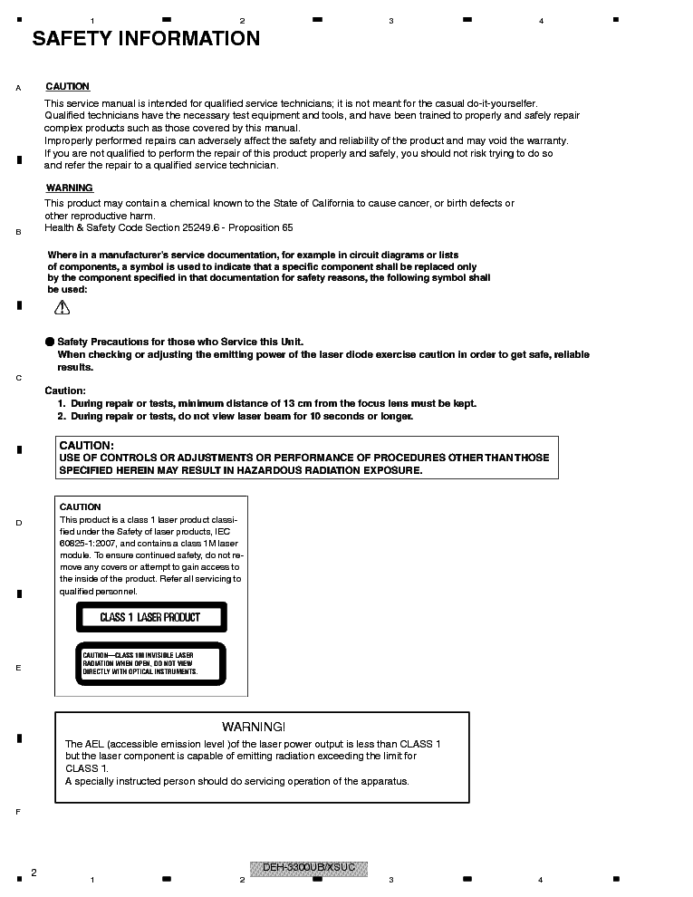 PIONEER DEH-3300 3350 3390UB service manual (2nd page)