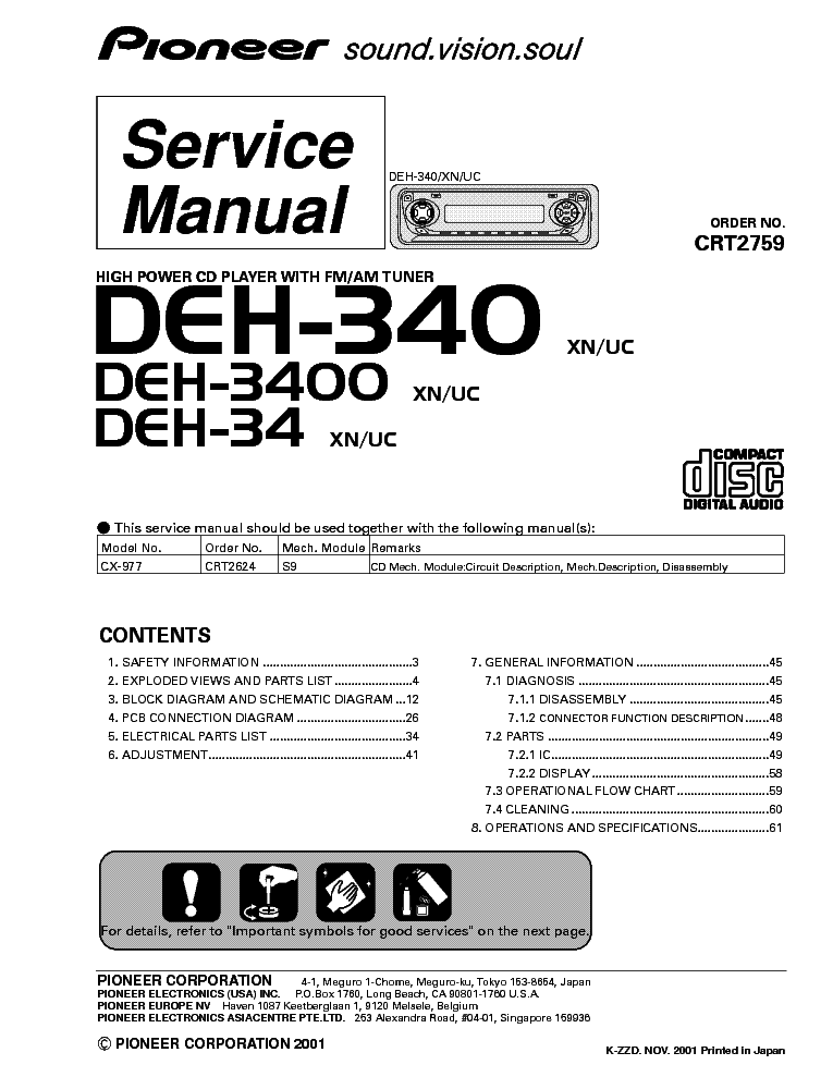 PIONEER DEH-340 3400 34 CRT2759 service manual (1st page)