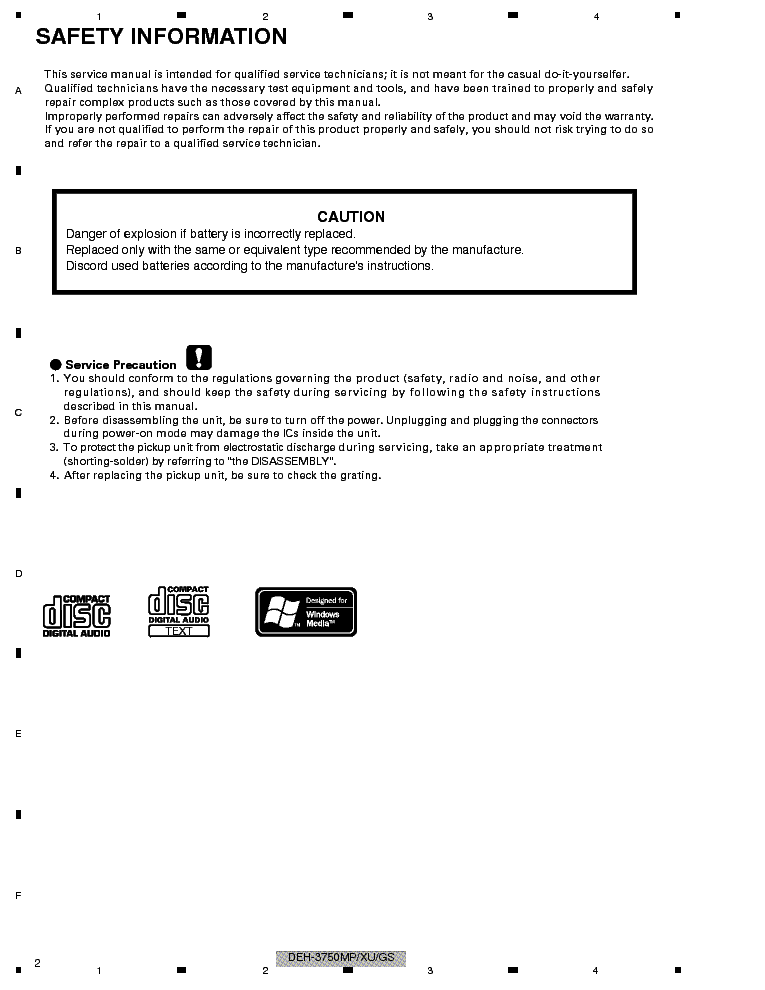 PIONEER DEH-3750MP,3770MP service manual (2nd page)