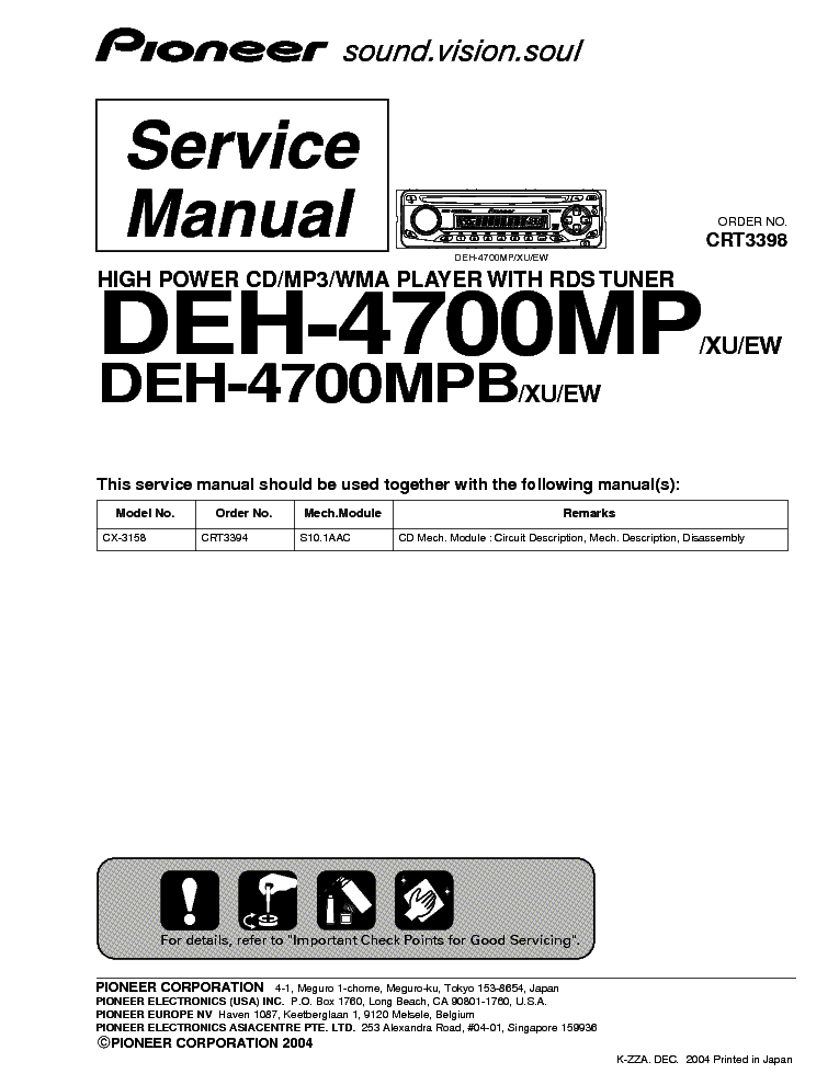 PIONEER DEH-4700MP CRT3398 SM service manual (1st page)