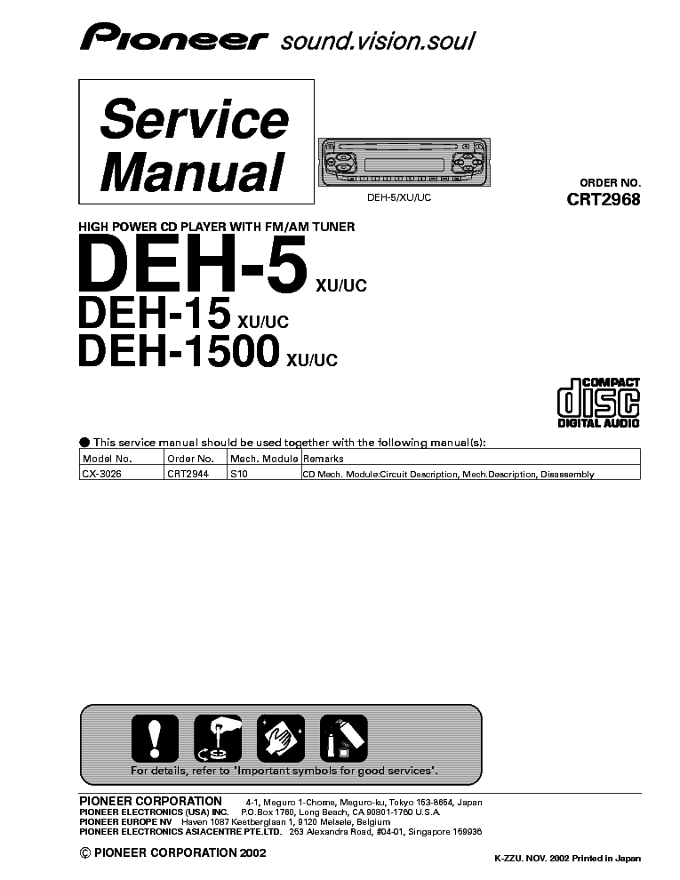 PIONEER DEH-5,15,1500 service manual (1st page)