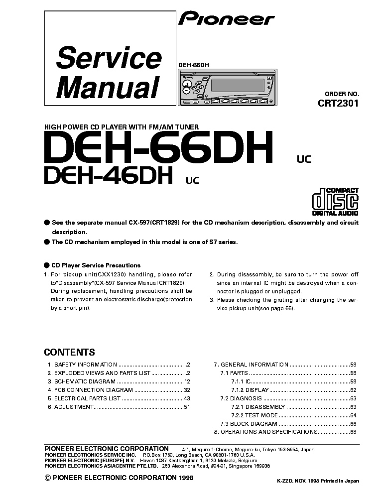 PIONEER DEH-66DH 46DH service manual (1st page)