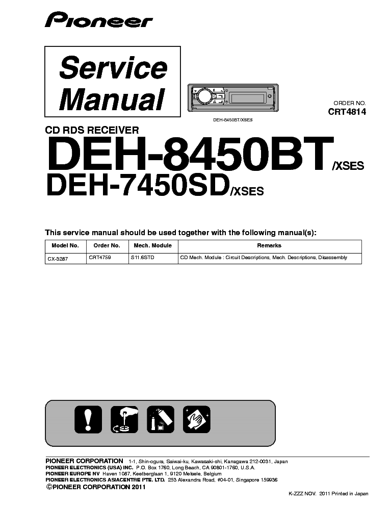PIONEER DEH-8450BT 7450SD CRT4814 service manual (1st page)