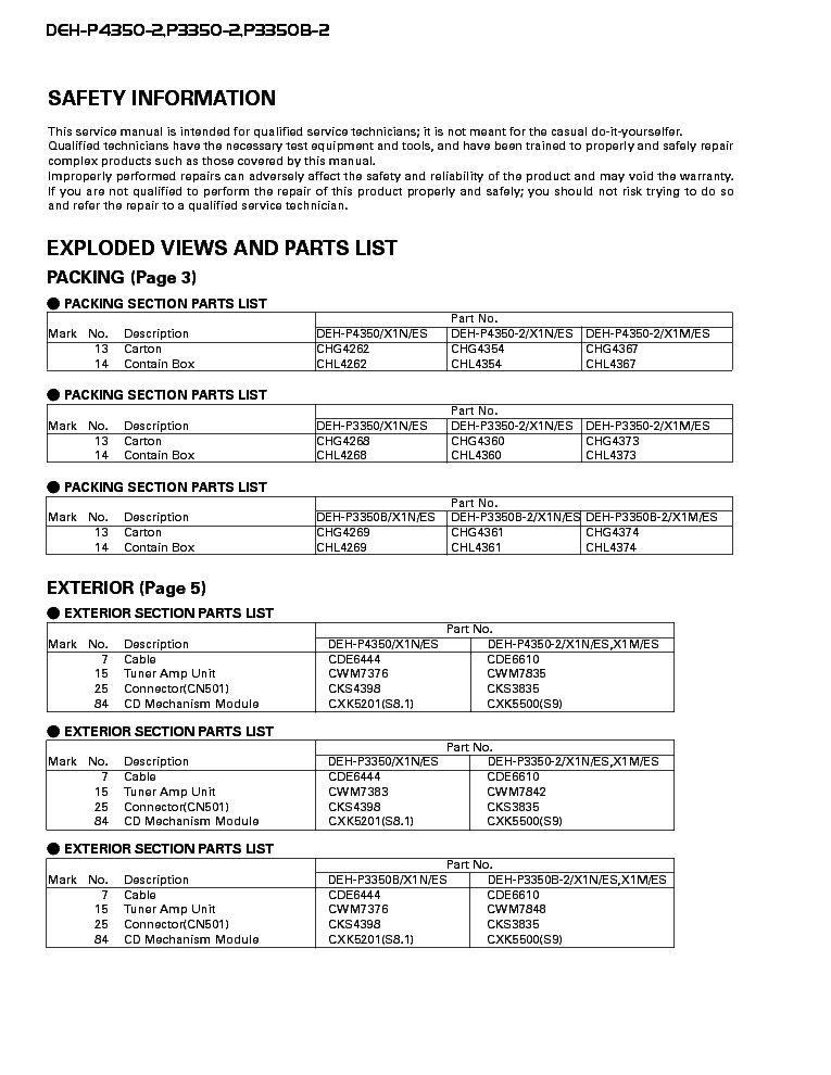 PIONEER DEH-P3350-2 P3350B-2 P4350-2 SM service manual (2nd page)
