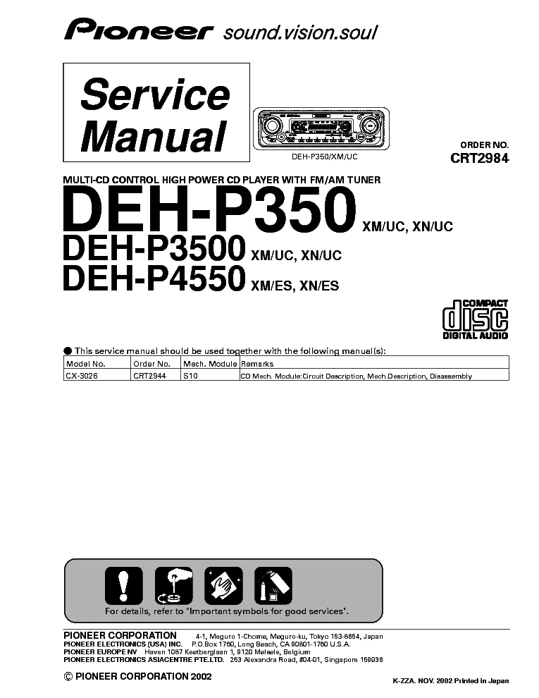 PIONEER DEH-P350,P3500,P4550 service manual (1st page)