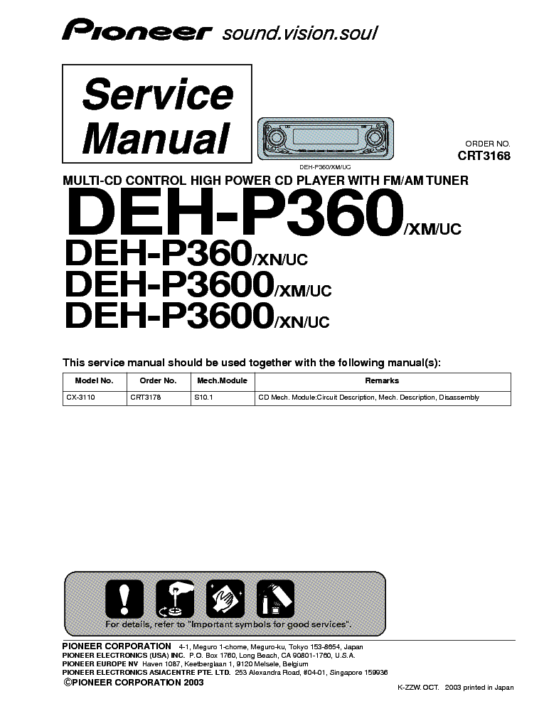 PIONEER DEH-P360 3600 SM service manual (1st page)