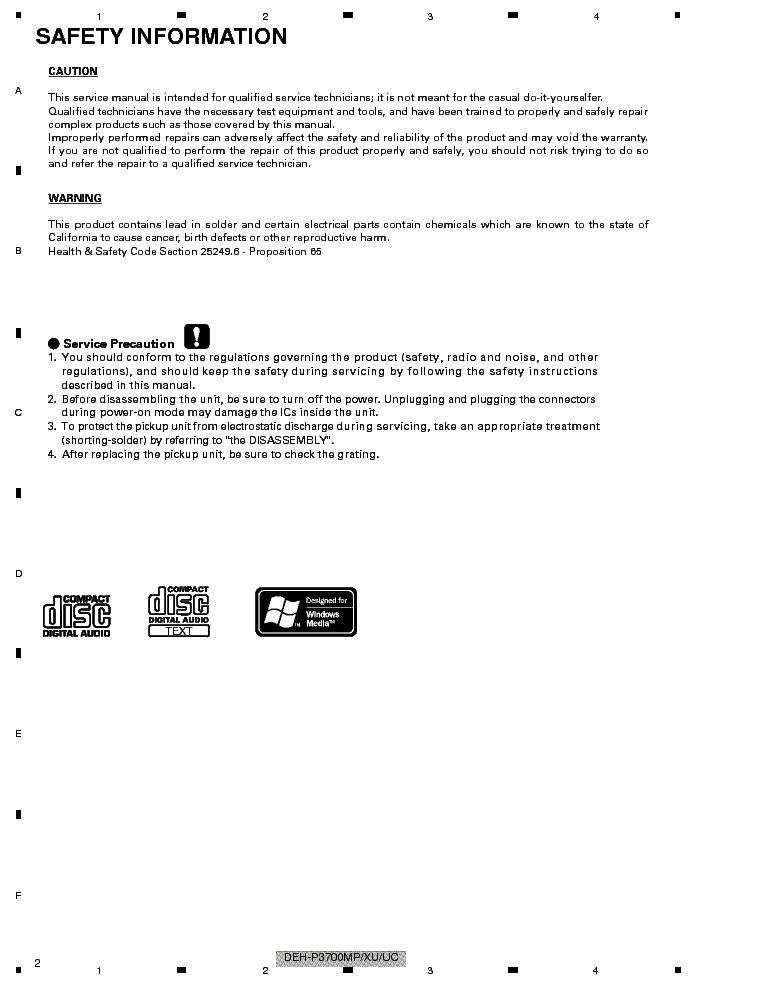 PIONEER DEH-P3700MP service manual (2nd page)