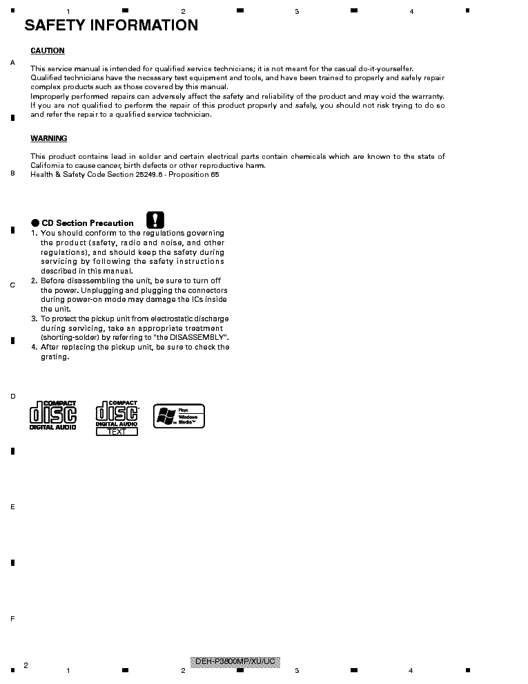 PIONEER DEH-P3800MP SM 1 service manual (2nd page)