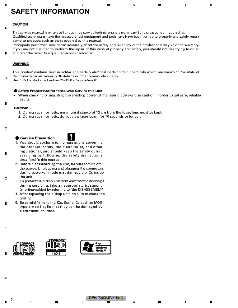 PIONEER DEH-P390MP-3900MP service manual (2nd page)