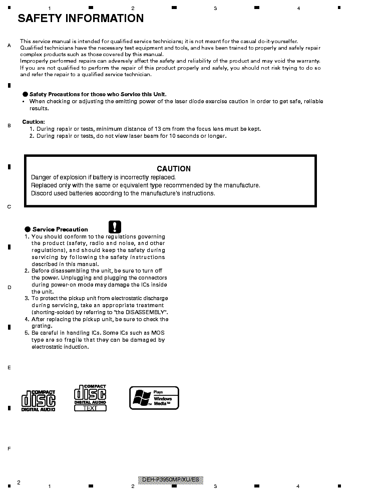 PIONEER DEH-P3950MP service manual (2nd page)