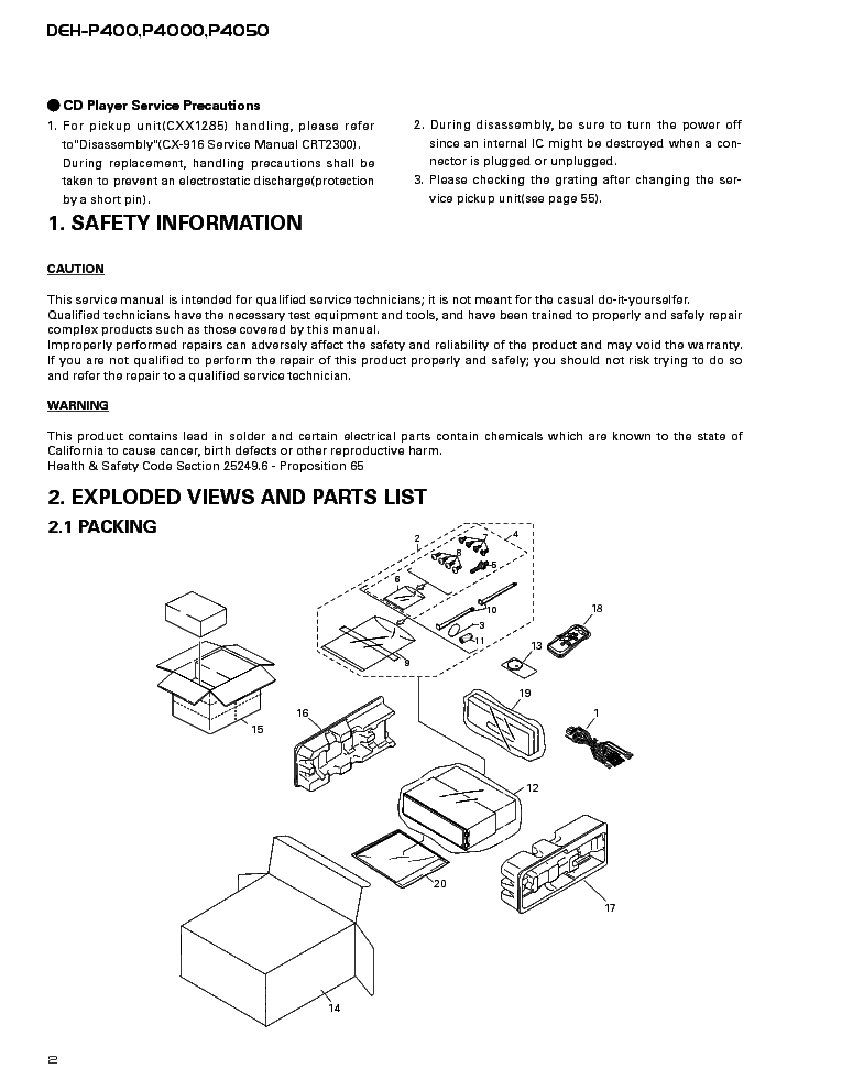PIONEER DEH-P400 DEH-P4000 DEH-P4050 service manual (2nd page)