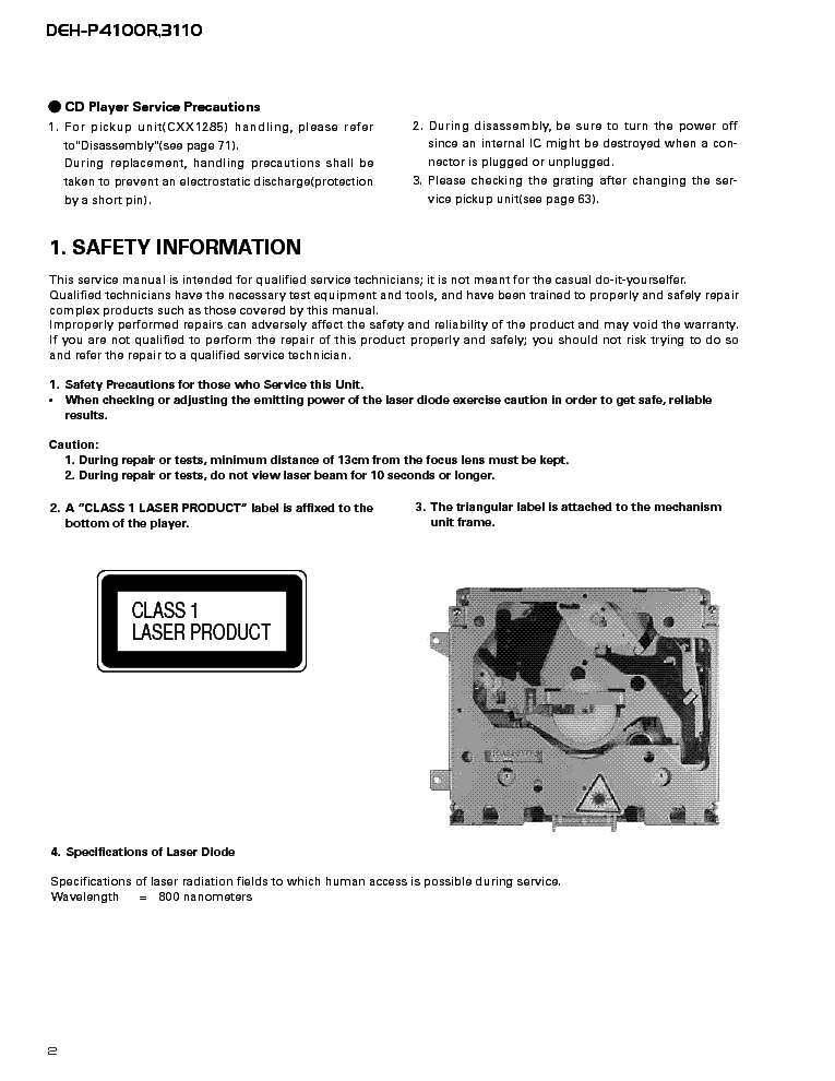 PIONEER DEH-P4100R,P3110 service manual (2nd page)