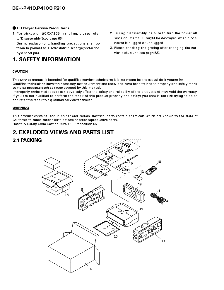 PIONEER DEH-P410 4100 310 CRT2414 service manual (2nd page)