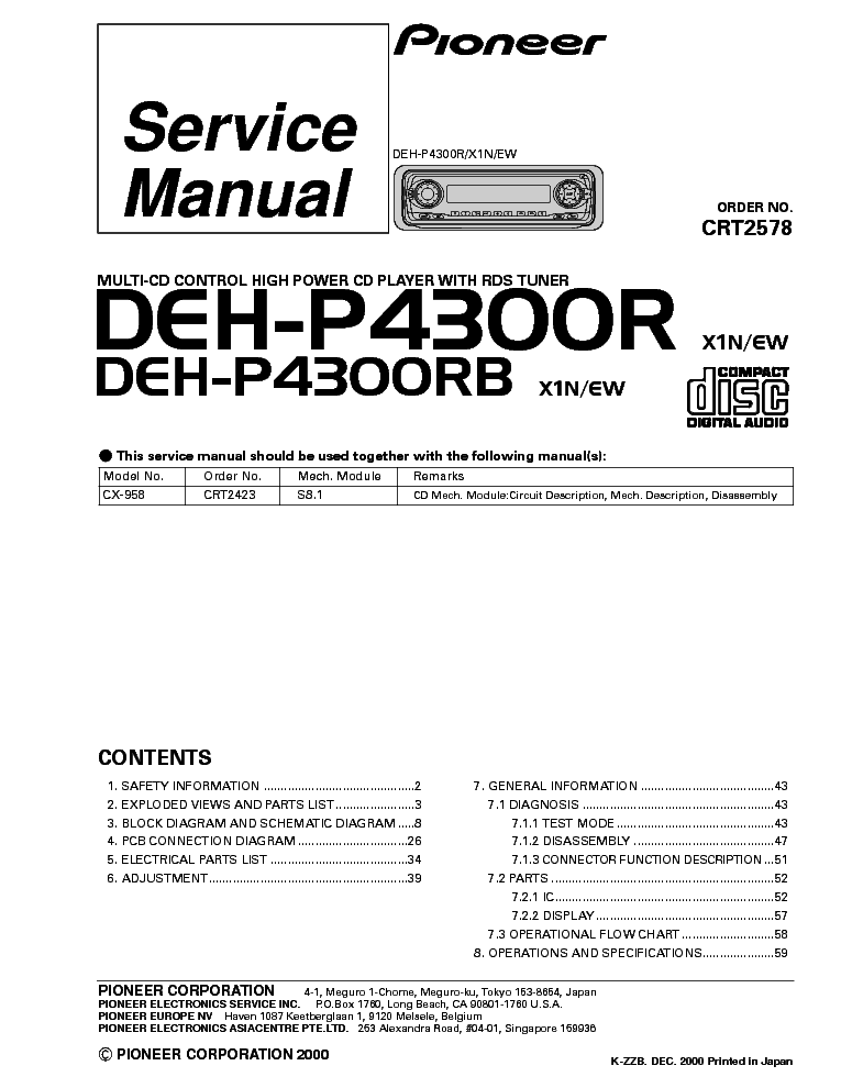 PIONEER DEH-P4300R service manual (1st page)