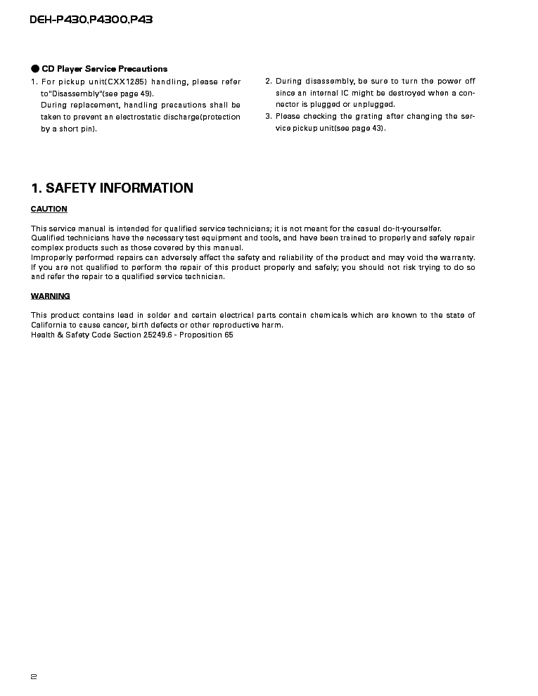 PIONEER DEH-P430 4300 43 2577 service manual (2nd page)