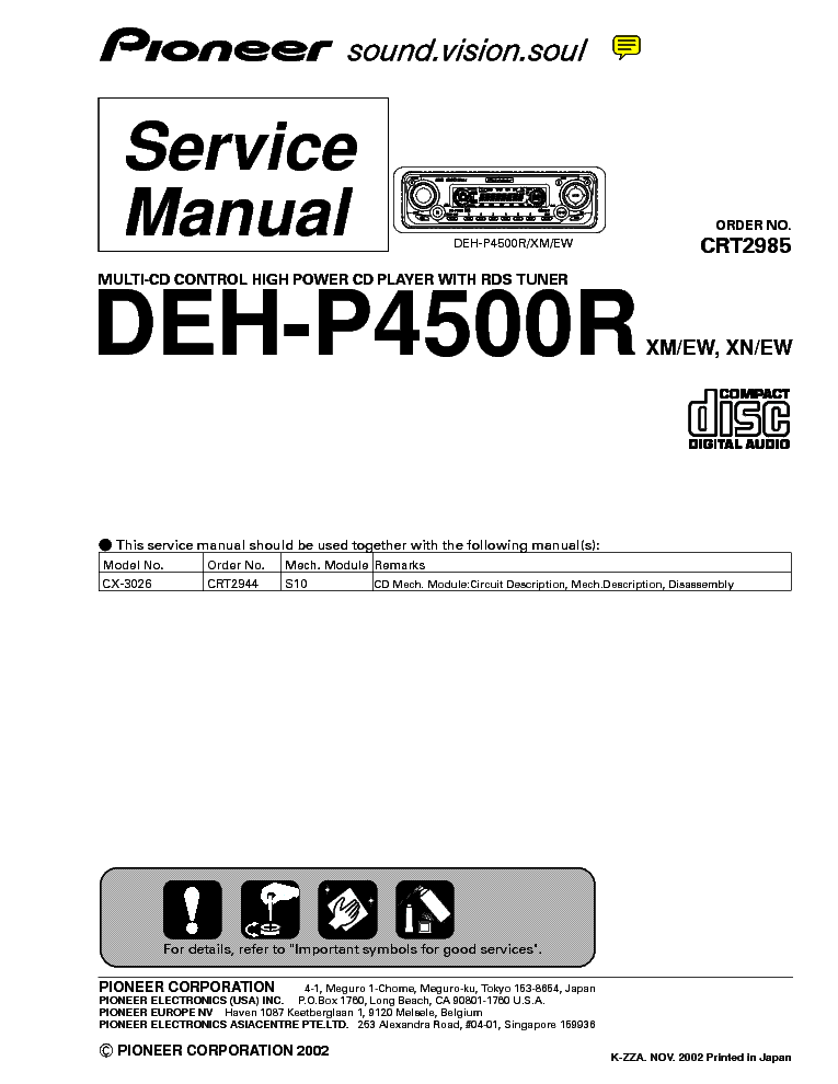 PIONEER DEH-P4500R service manual (1st page)