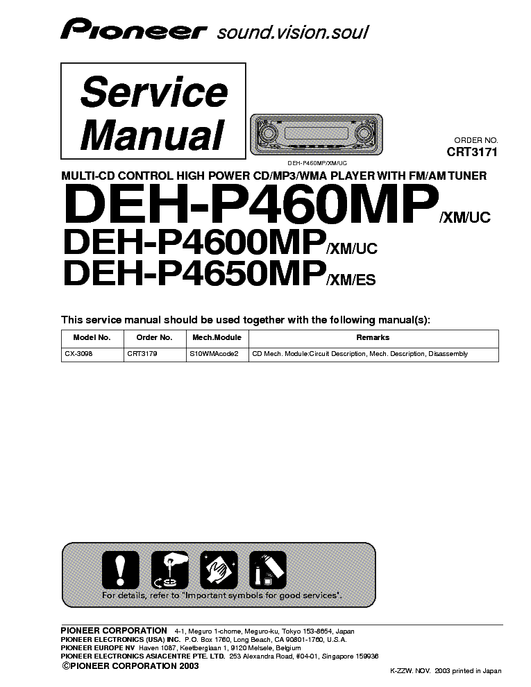 PIONEER DEH-P460MP 4600 4650 service manual (1st page)