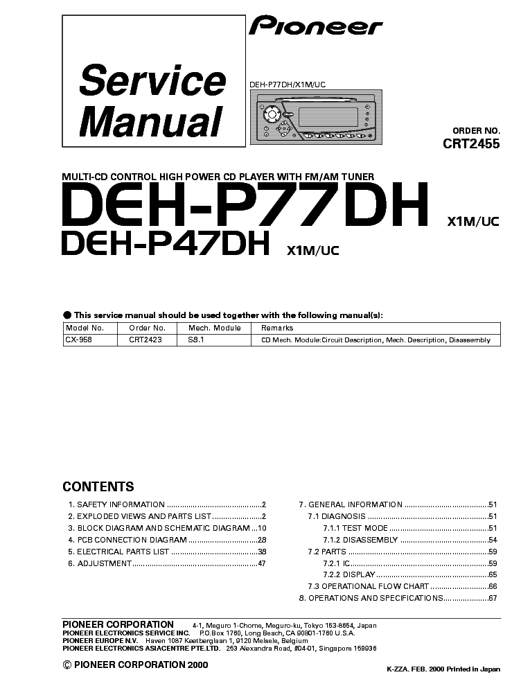 PIONEER DEH-P47DH P77DH SM 2 service manual (1st page)