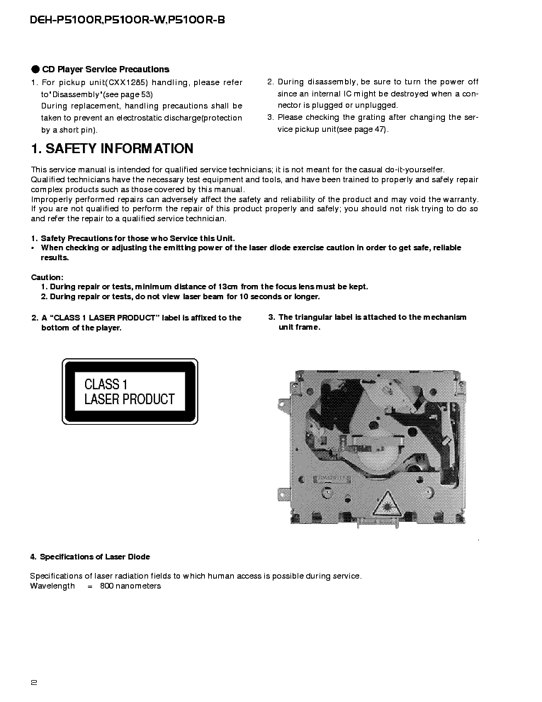 PIONEER DEH-P5100R service manual (2nd page)