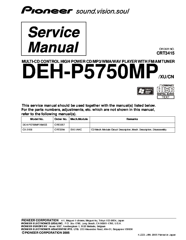 PIONEER DEH-P5750MP CRT3415 SUPPLEMENT service manual (1st page)