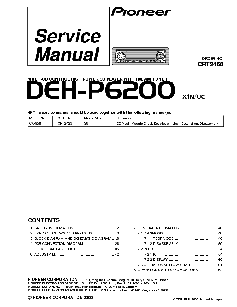 PIONEER DEH-P6200 SM service manual (1st page)