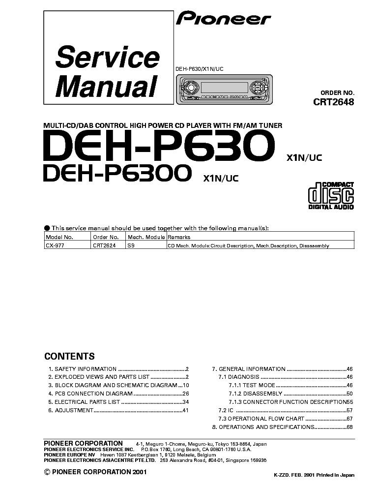 PIONEER DEH-P630 P6300 CRT2648 service manual (1st page)