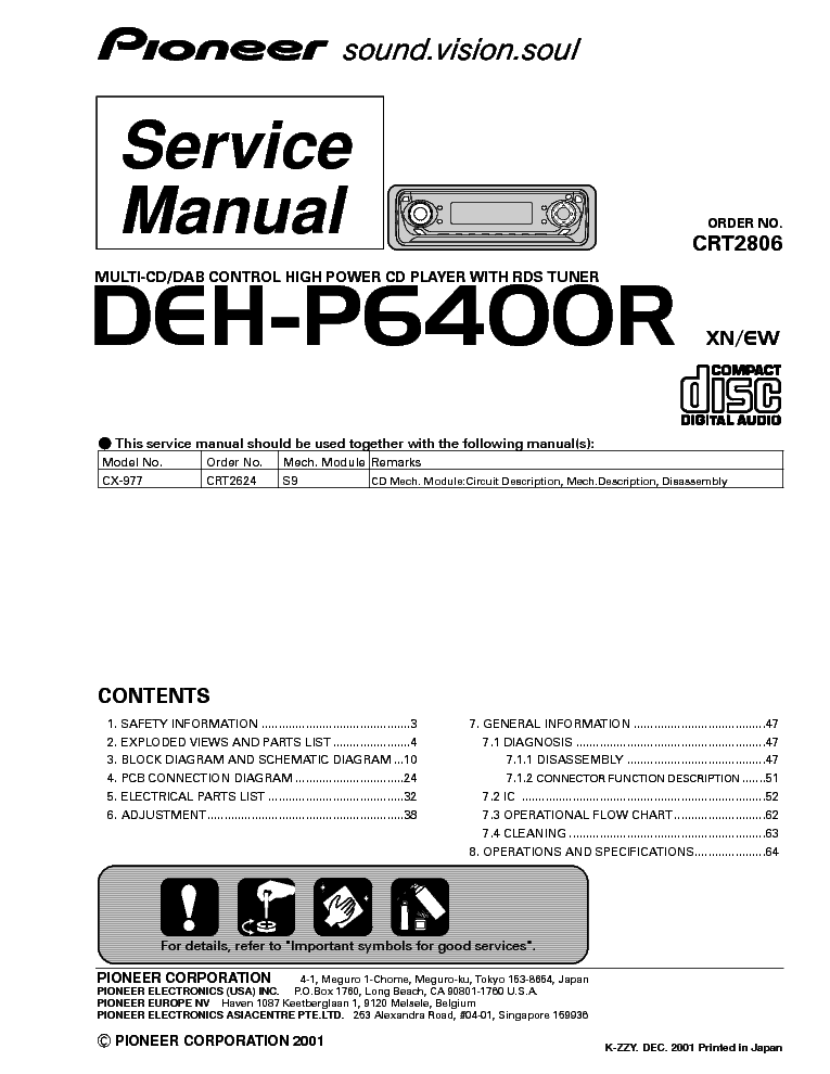 PIONEER DEH-P6400R CAR AUDIO service manual (1st page)
