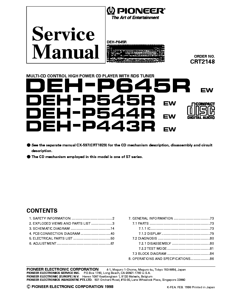 PIONEER DEH-P645R-P545R-P544R-P443R service manual (1st page)