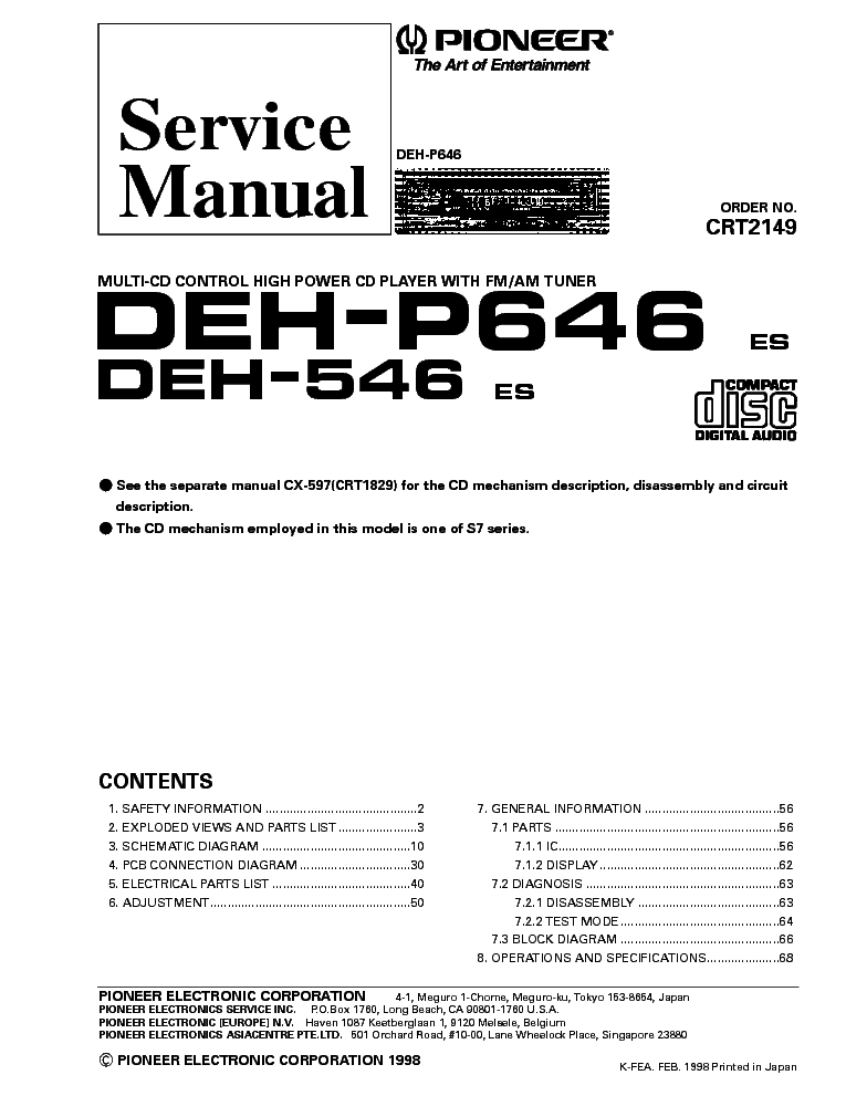 PIONEER DEH-P646,546 service manual (1st page)