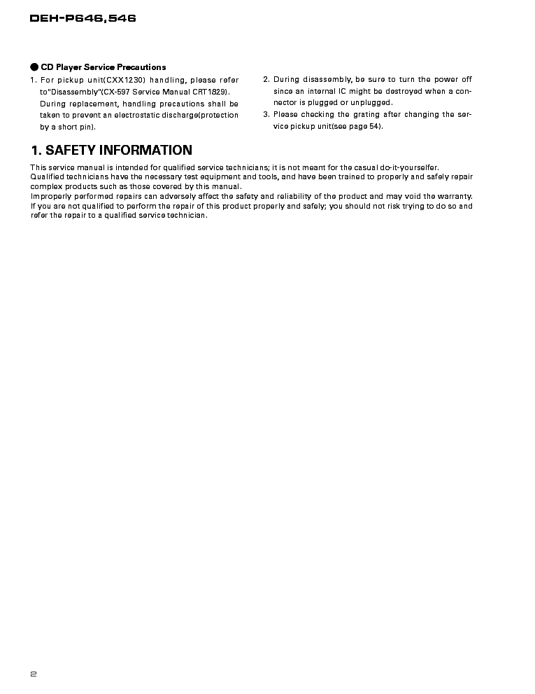 PIONEER DEH-P646,546 service manual (2nd page)