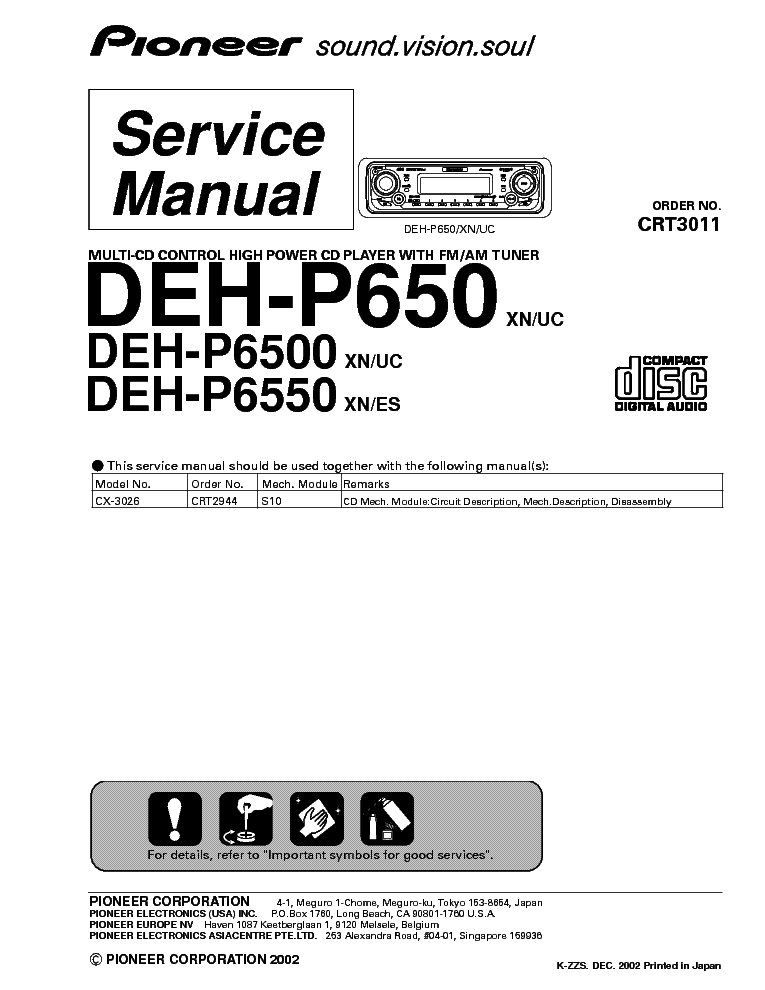 PIONEER DEH-P650 P6500 P6550 service manual (1st page)