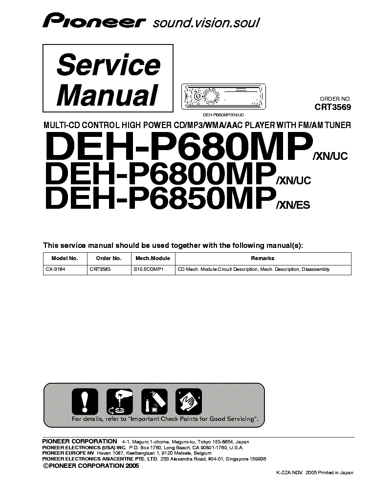 PIONEER DEH-P680MP 6800MP 6850MP CRT3569 service manual (1st page)