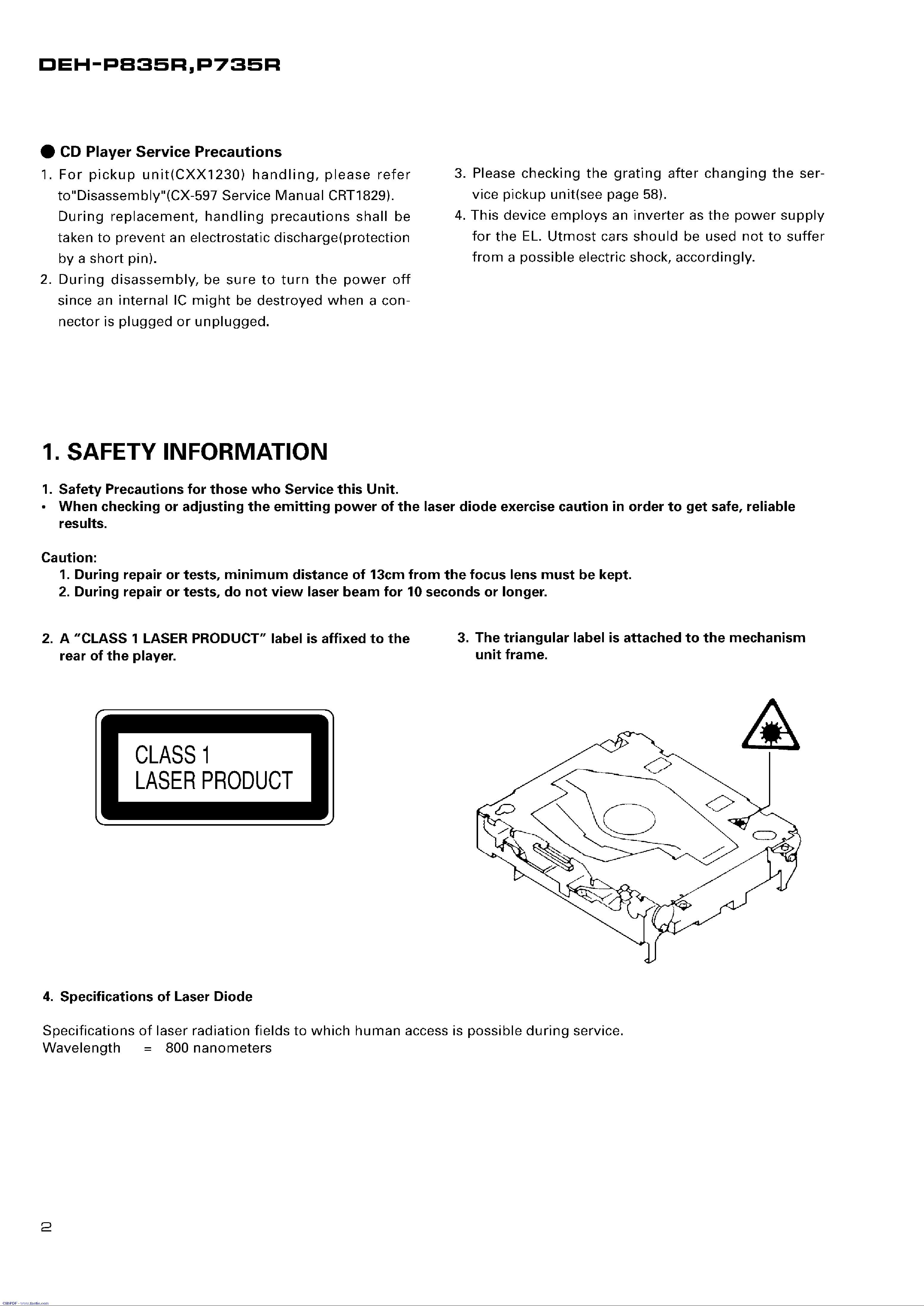 PIONEER DEH-P735R P835R service manual (2nd page)