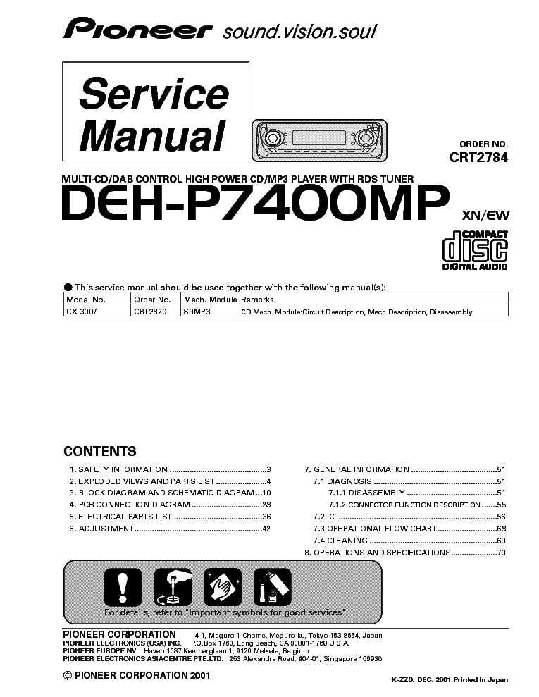 PIONEER DEH-P7400MP service manual (1st page)