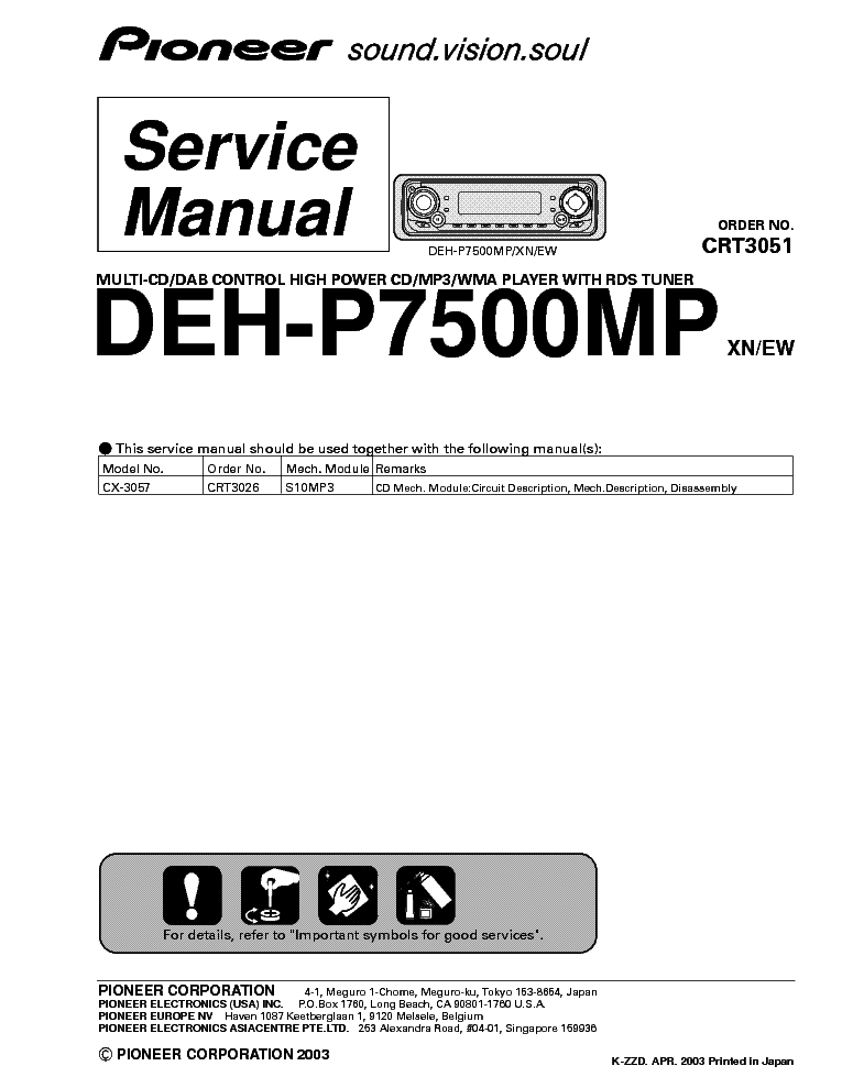 PIONEER DEH-P7500MP CRT3051 service manual (1st page)