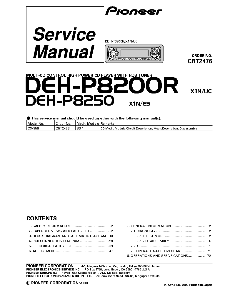 PIONEER DEH-P8200R service manual (1st page)