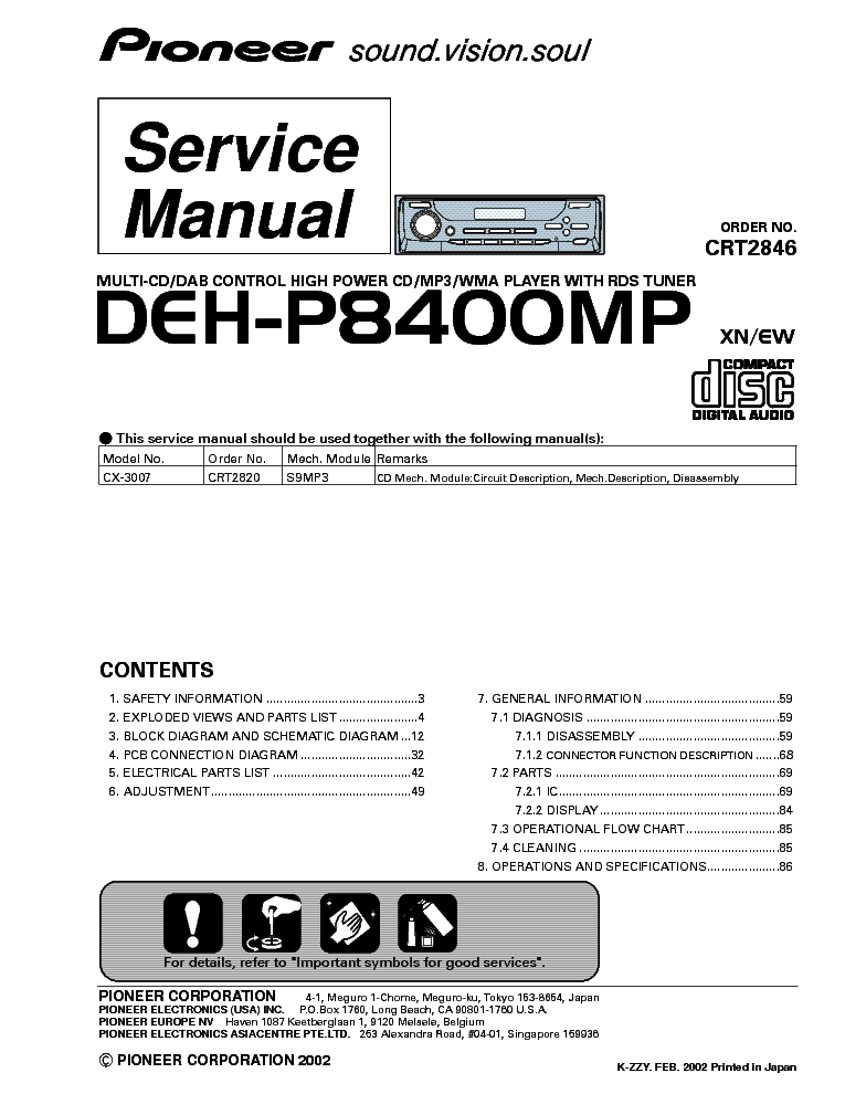 PIONEER DEH-P8400MP CRT2846 service manual (1st page)