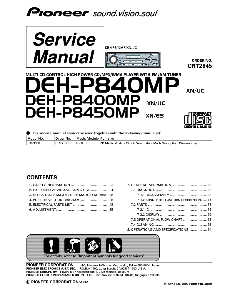 PIONEER DEH-P840 8400 8450MP service manual (1st page)