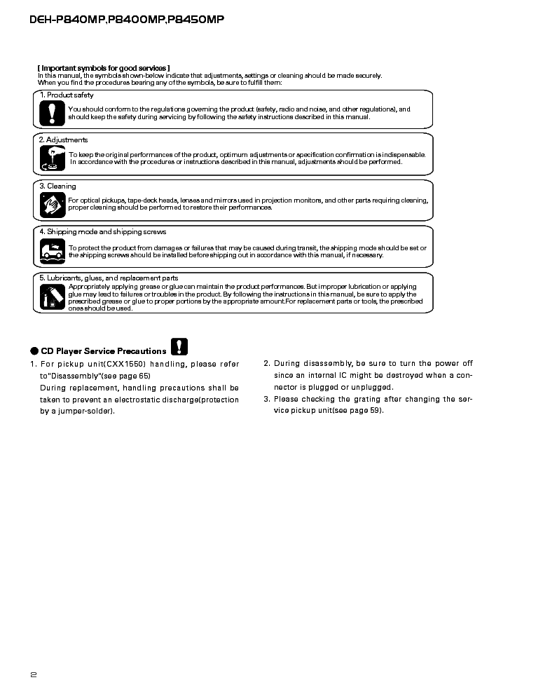 PIONEER DEH-P840 8400 8450MP service manual (2nd page)