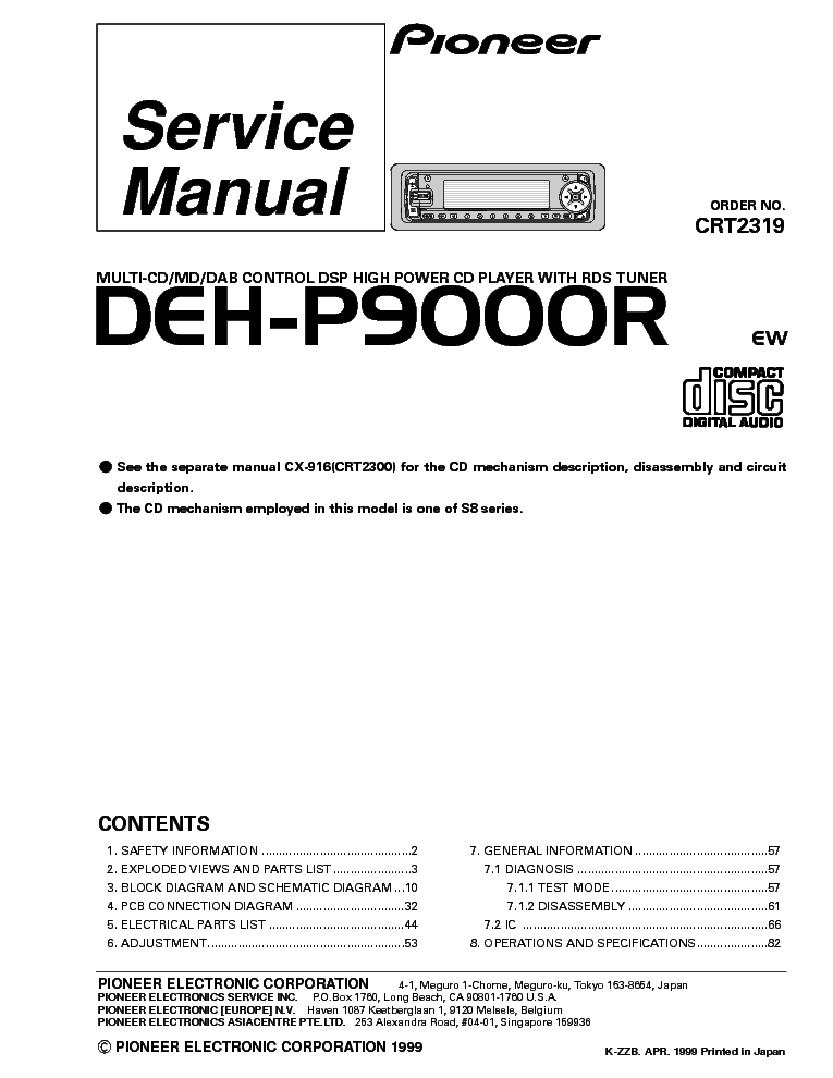 Pioneer Keh 1080 Parts Service Manual