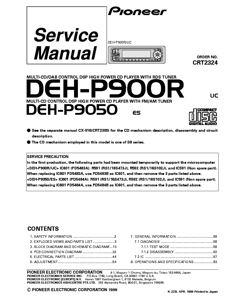 PIONEER DEH-P900R service manual (1st page)