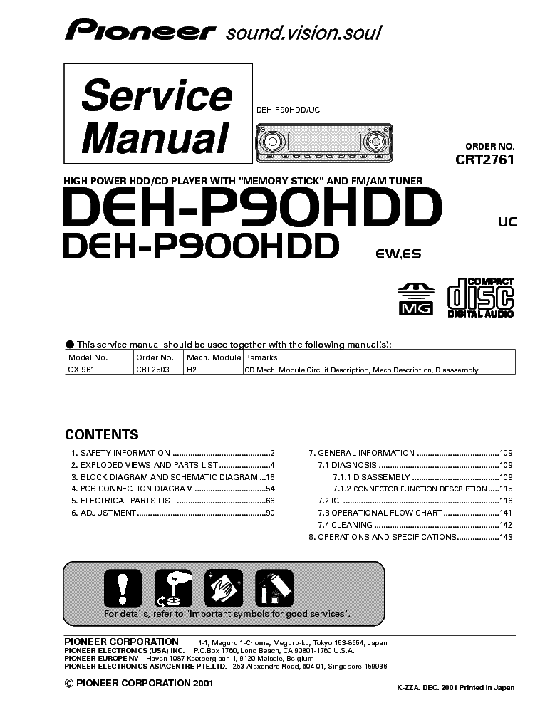 PIONEER DEH-P90HDD P900HDD service manual (1st page)