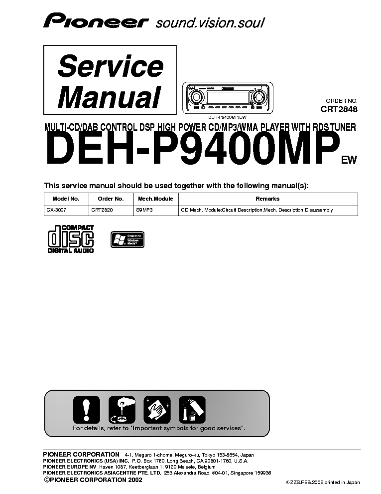 PIONEER DEH-P9400MP CRT2848 service manual (1st page)