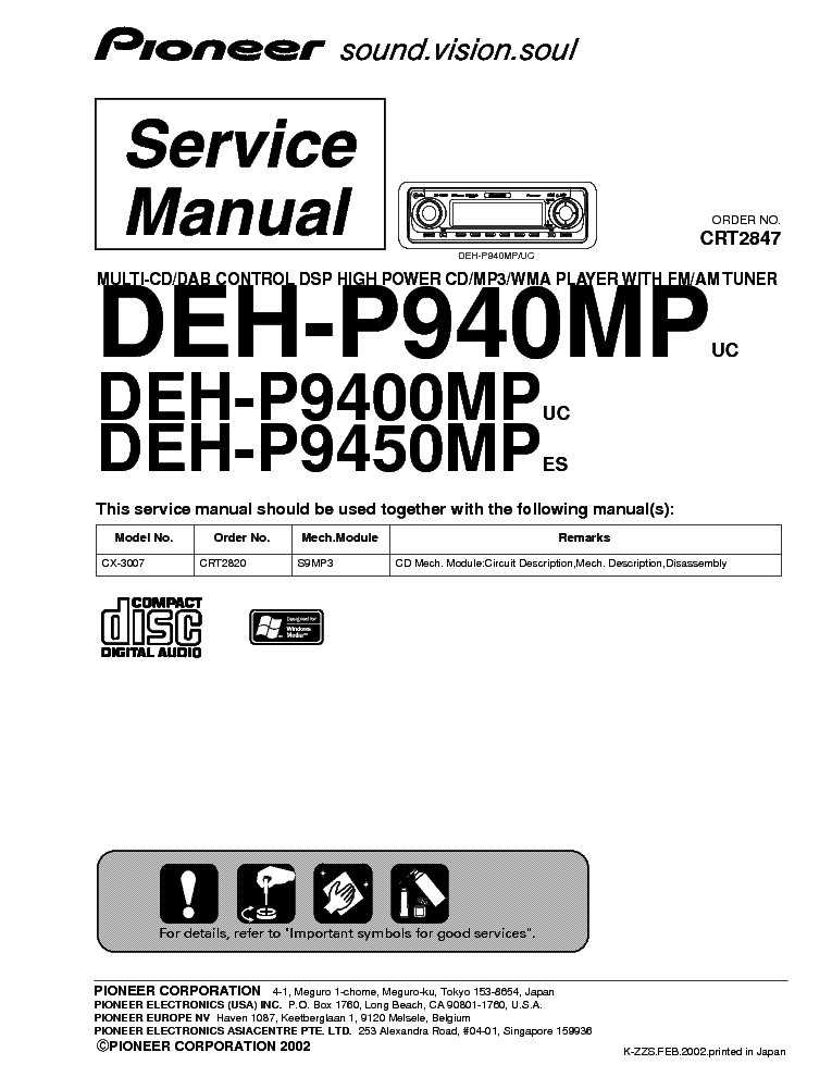 PIONEER DEH-P940 9400 9450MP service manual (1st page)