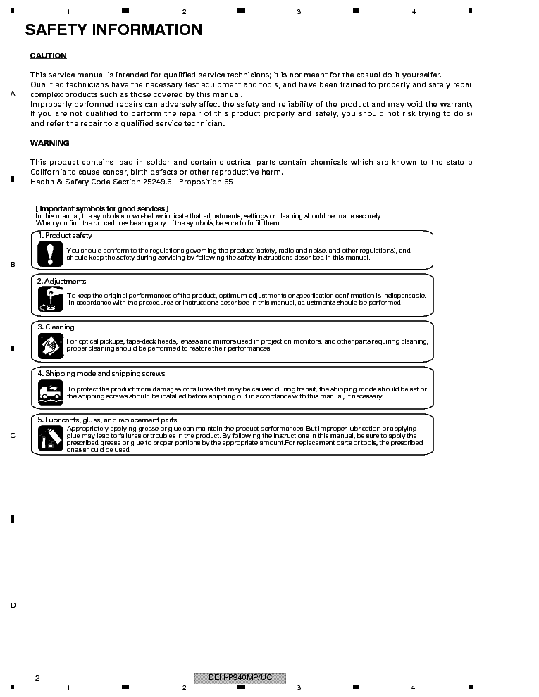 PIONEER DEH-P940 9400 9450MP service manual (2nd page)