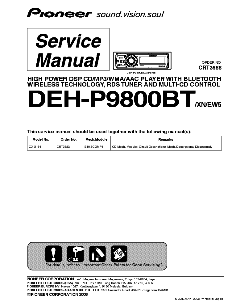 PIONEER DEH-P9800BT CRT3688 SM service manual (1st page)