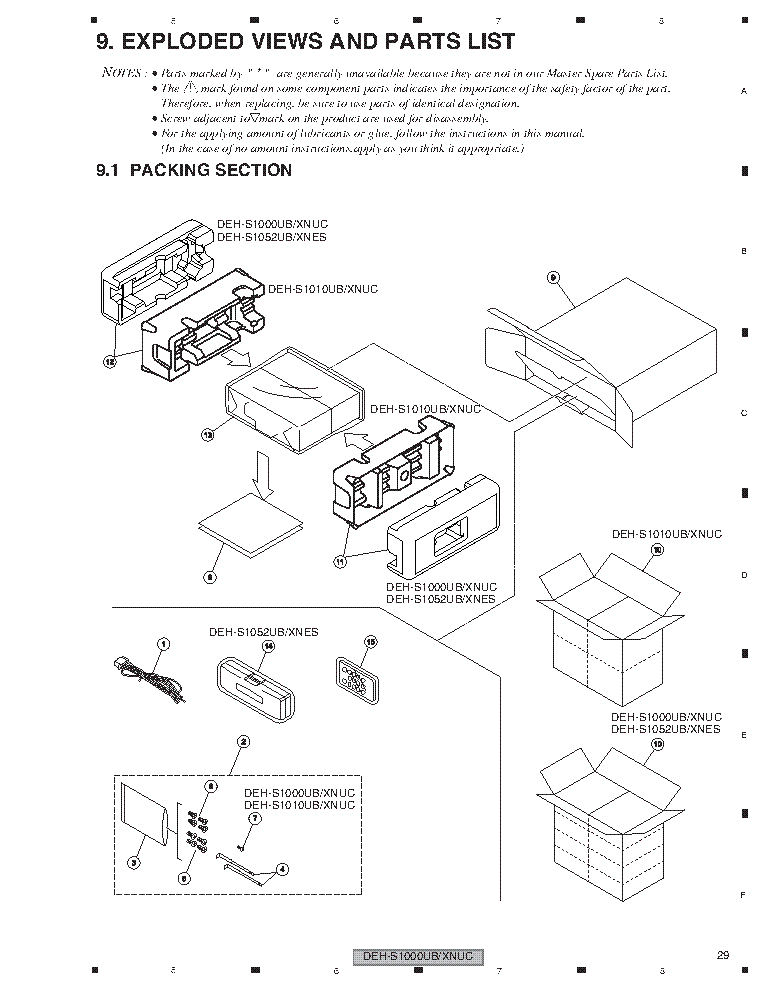 PIONEER DEH-S1000UB,DEH-S1010UB,DEH-S1052UB CAR RADIO EXPLODED VIEW AND PARTS LIST service manual (1st page)